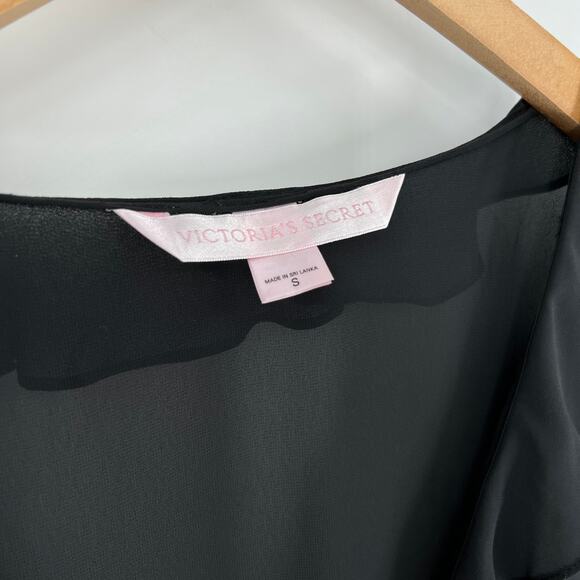 Y2k Vintage Victoria’s Secret Black Whimsigoth Sheer Ruffle Blouse Top Small - Picture 4 of 5